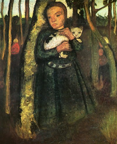 Ragazza con gatto nel bosco di betulle da Paula Modersohn Becker